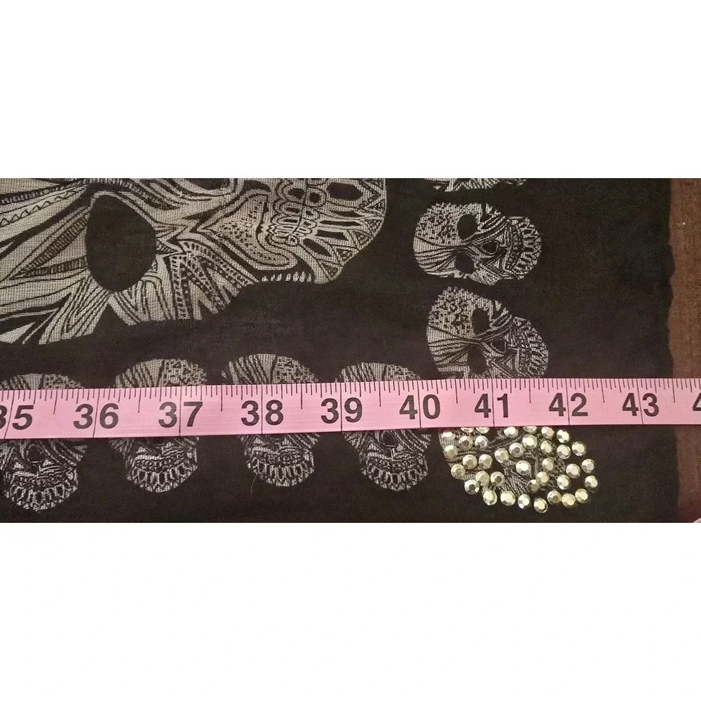 Women Scarf Skull Shawl Soft Long Elegant Classical Sheer Black Beaded Halloween